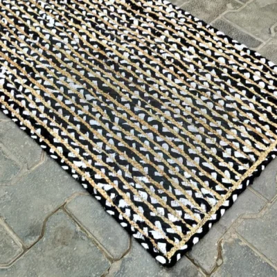 Handmade Black & Natural Braided Cotton Jute Area Rug