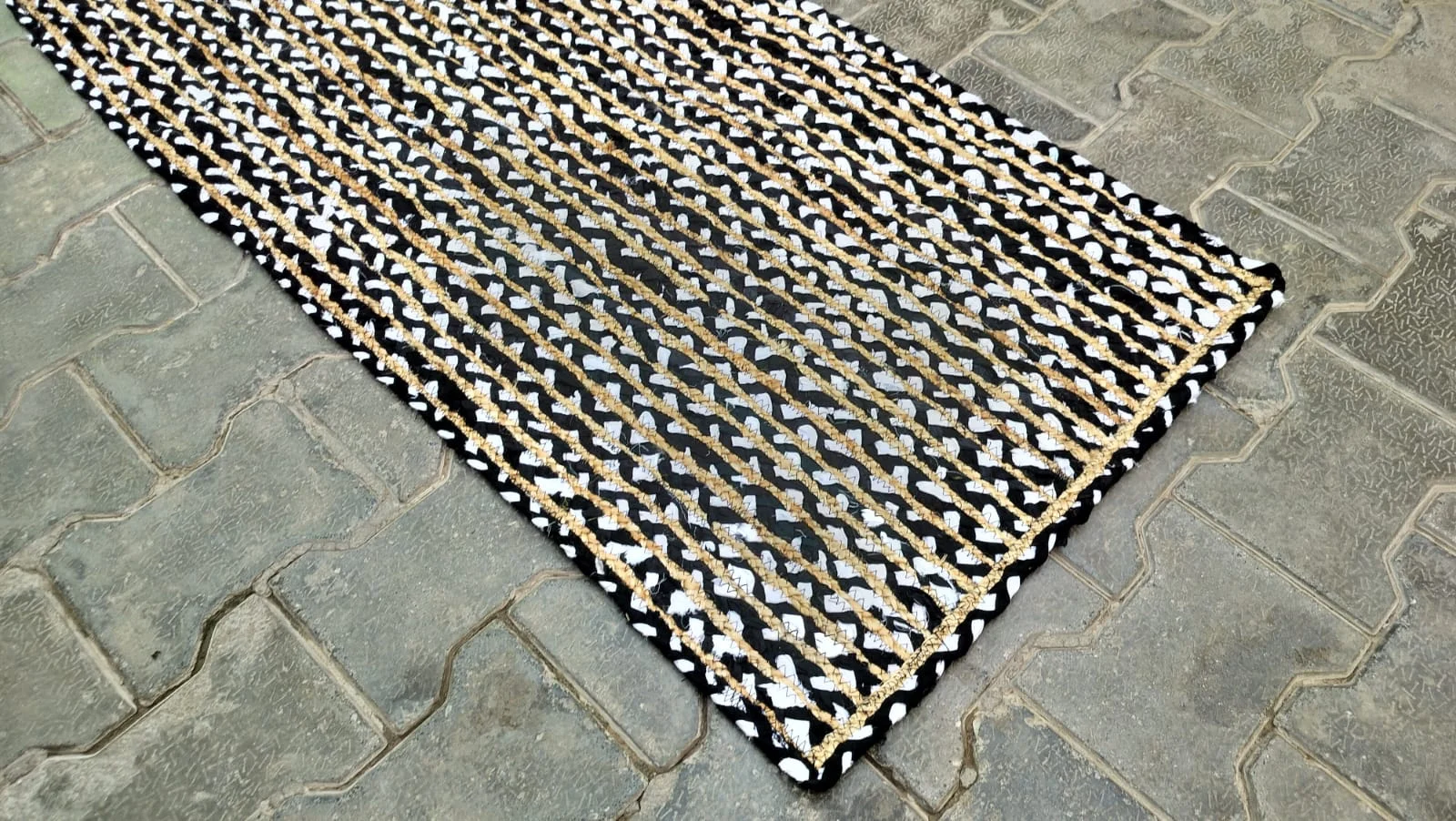 Handmade Black & Natural Braided Cotton Jute Area Rug