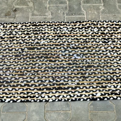 Handmade Black & Natural Braided Cotton Jute Area Rug