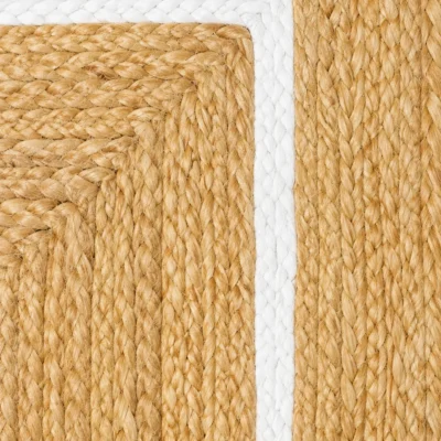 Handmade Scalloped Jute Area Rug | Natural Braided Farmhouse Rug with White Border