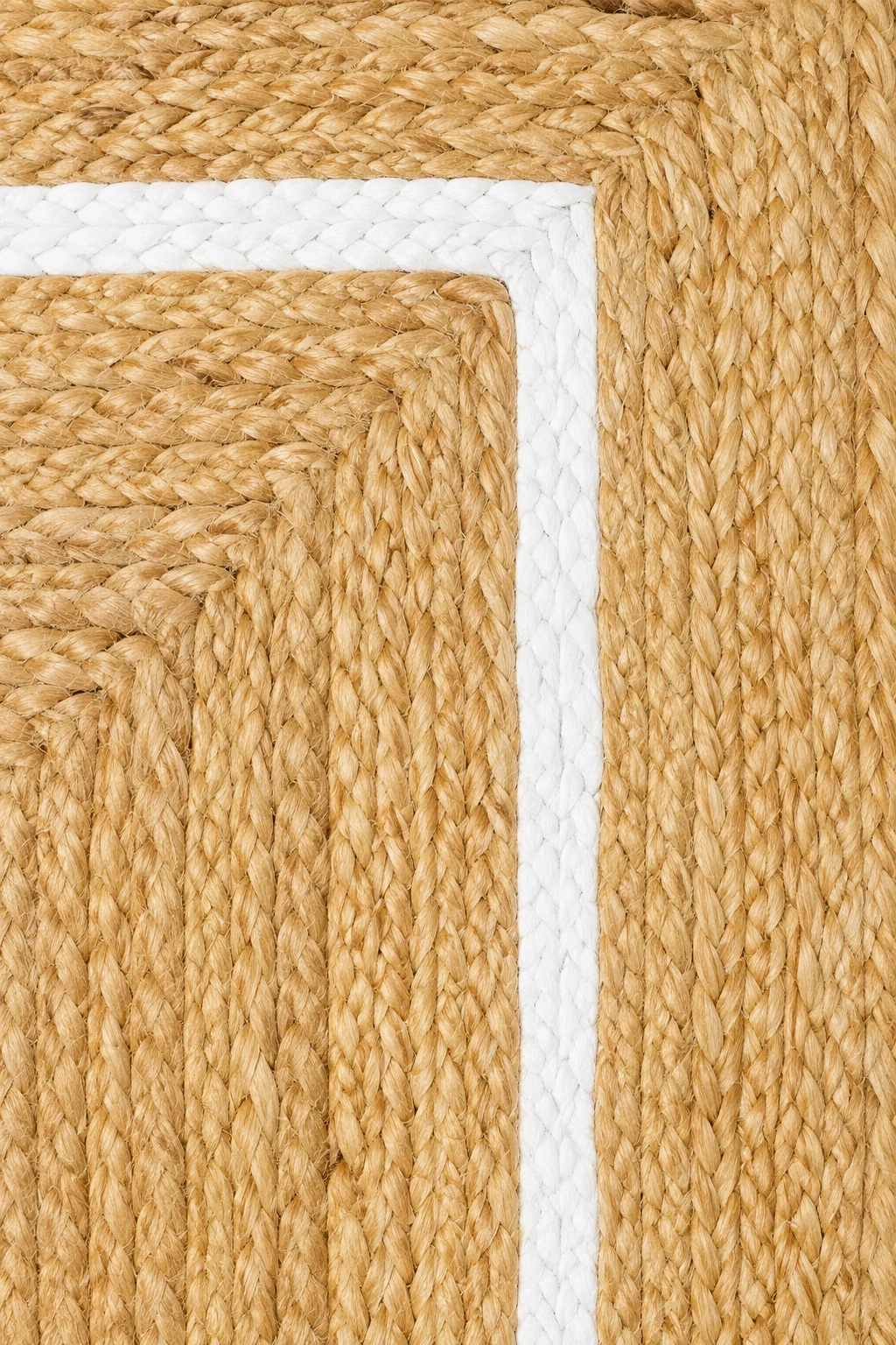 Handmade Scalloped Jute Area Rug | Natural Braided Farmhouse Rug with White Border