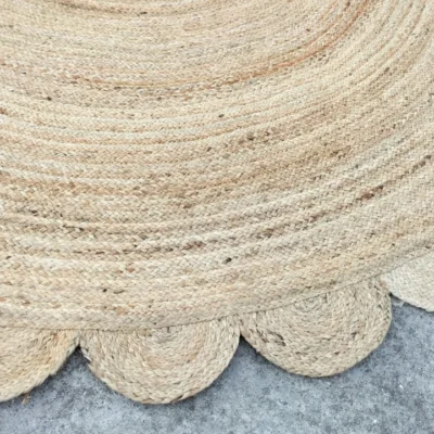 Handmade Natural Scalloped Round Jute Rug | Boho Farmhouse Area Rug
