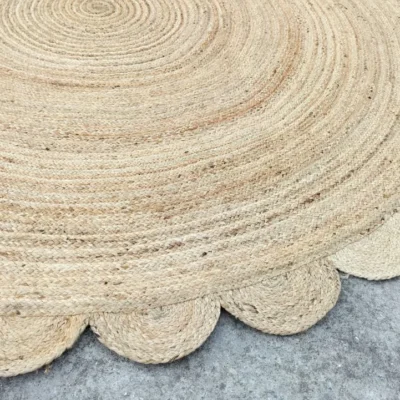 Handmade Natural Scalloped Round Jute Rug | Boho Farmhouse Area Rug