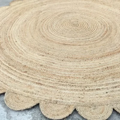 Handmade Natural Scalloped Round Jute Rug | Boho Farmhouse Area Rug