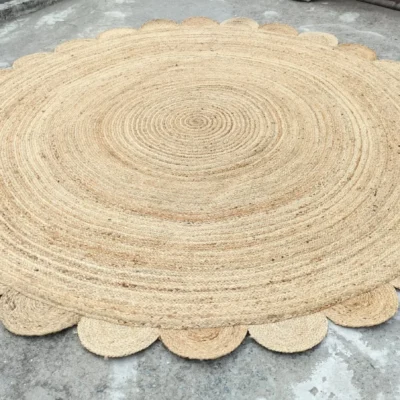 Handmade Natural Scalloped Round Jute Rug | Boho Farmhouse Area Rug