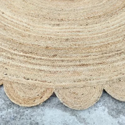 Handmade Natural Scalloped Round Jute Rug | Boho Farmhouse Area Rug