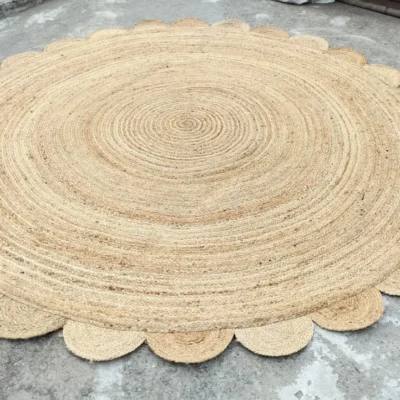Handmade Natural Scalloped Round Jute Rug | Boho Farmhouse Area Rug