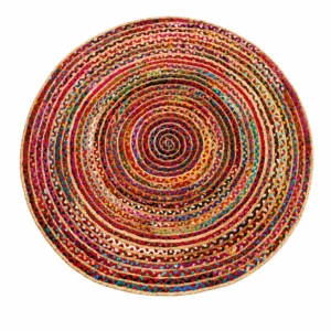 Handwoven Round Multicolor Boho Jute Rug