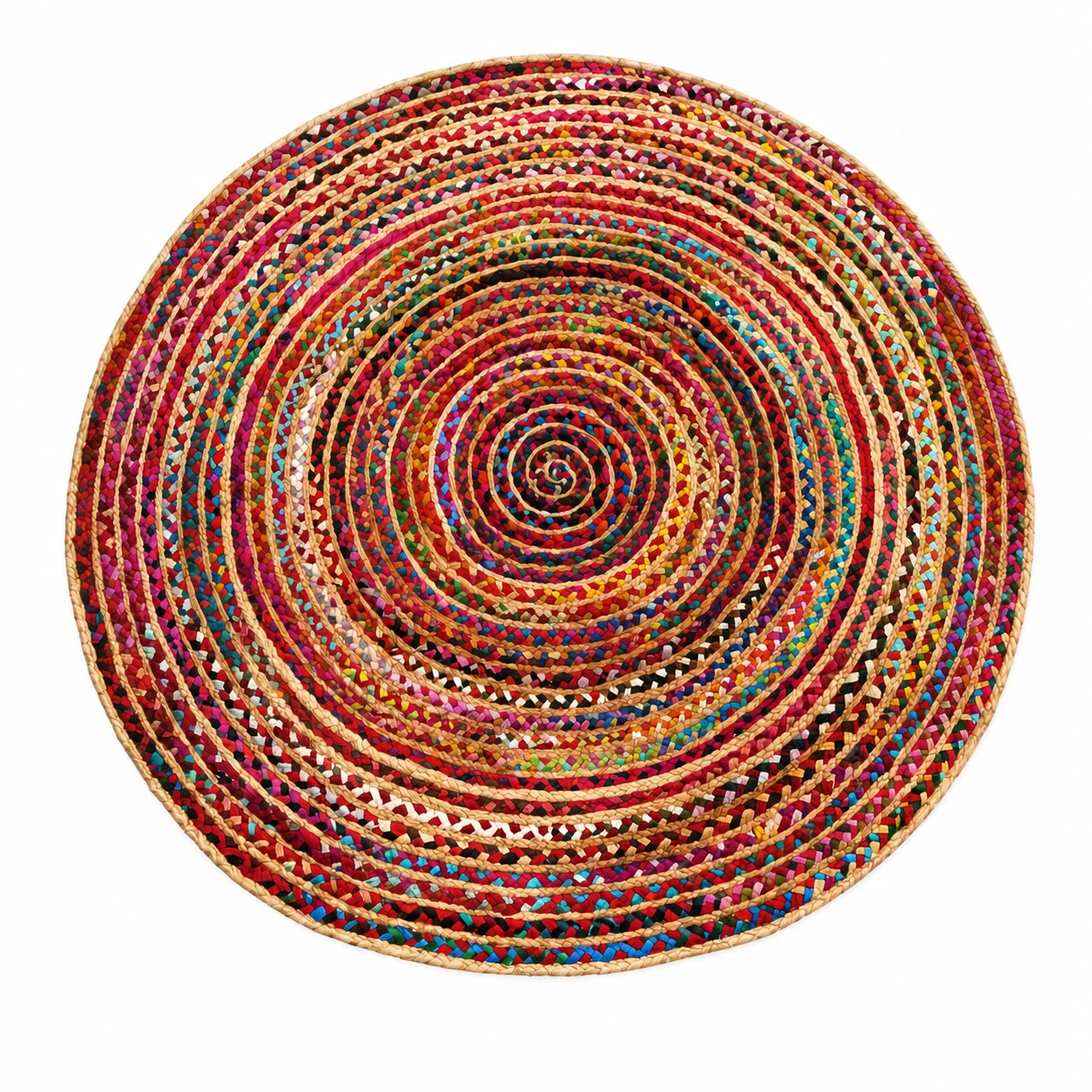 Handwoven Round Multicolor Boho Jute Rug